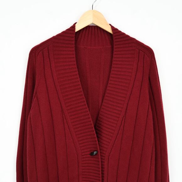 Loro Piana 100% Baby Cashmere Chunky Knit Bordeaux Red Cardigan Size 46 Flawed - Picture 3 of 12